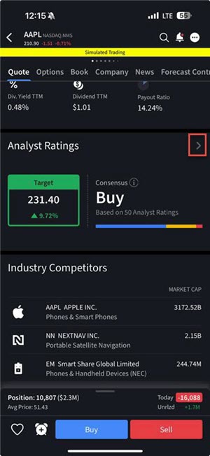 The analysis ratings on the iphone
